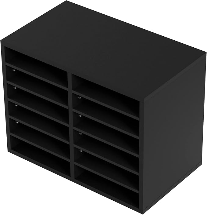 VEVOR Literature Organizers, 12 Compartments Office Mailbox with Adjustable Shelves，Wood Literature sorter 20.4x12x16.1 inches for Office, Home, Classroom, Mailrooms Organization, EPA Certified Black
