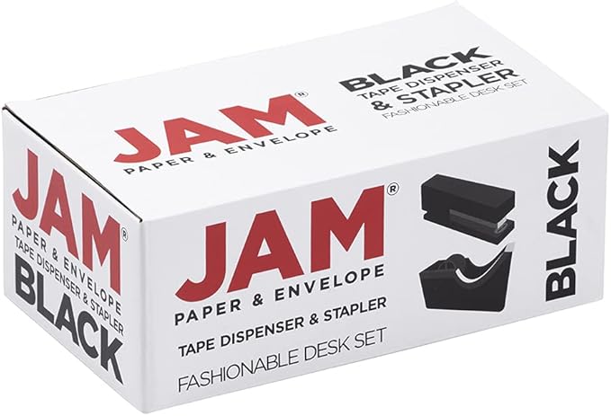 JAM PAPER Office & Desk Sets - 1 Stapler & 1 Tape Dispenser - Black - 2/Pack