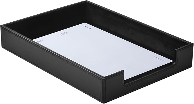 PU Leather Letter Tray - Load Documents Trays Front for Office Desktop Organizer - Desk Magazine, File, A4 Paper Holder - Paper Document File Holder (Black, A4-Tray)