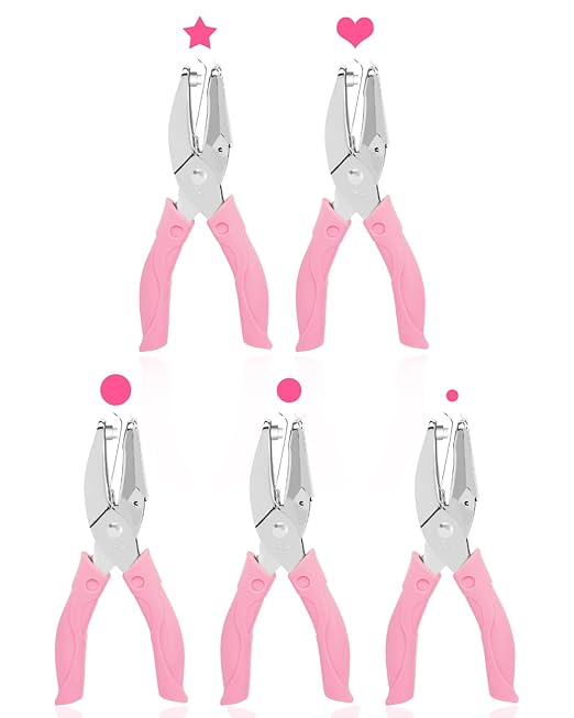 UCEC 5 Pack Metal Handheld Paper Punchers Single-Hole Tag Punch Set, 1/4" Small Hole Puncher Shapes for Crafting with Circle Heart Star Tiny Hole Punch of School Supplies for DIY Craft Tags Ticket