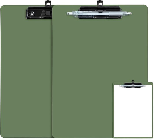 Clipboard with Pen Holder, 2 Pack Plastic Clipboard with Low Profile Metal Clip, Hanging Clip Boards Holds 8.5x11 Inch Papers, Standard A4 Letter Size Clip Boards for Offices & School, Green