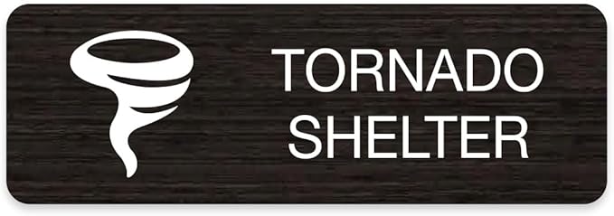 Dark Wood Design Tornado Shelter Sign / 9" x 3" Easy Adhesive Door Wall Mount/Restaurant Small Business Faux Wood Safety Room Sign/Made In The USA
