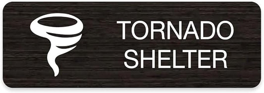 Dark Wood Design Tornado Shelter Sign / 9" x 3" Easy Adhesive Door Wall Mount/Restaurant Small Business Faux Wood Safety Room Sign/Made In The USA