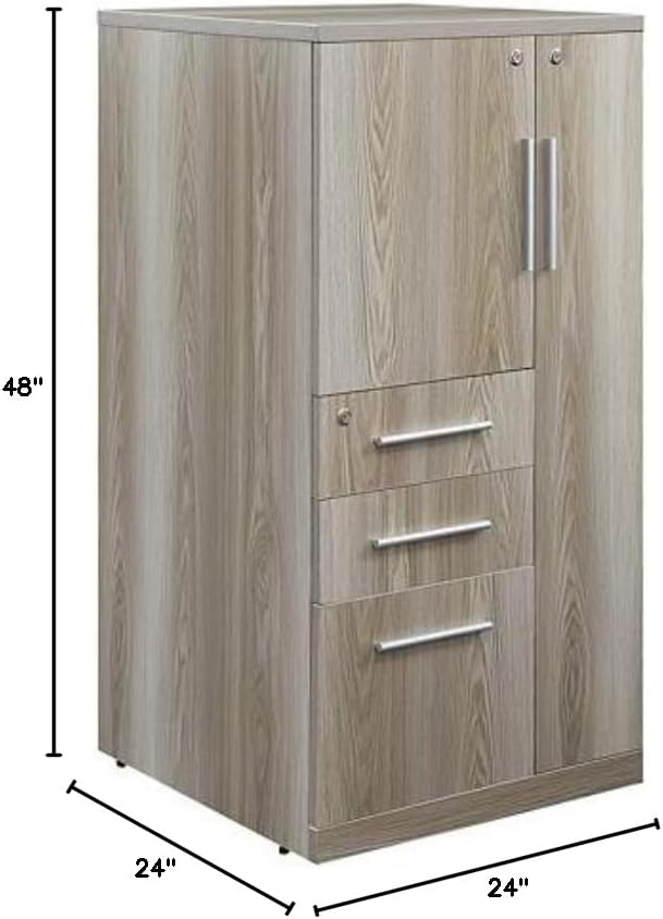 NBF at Work Wardrobe Office Storage Cabinet - 47.64" H Warm Ash Laminate Storage Cabinet with Lockable Door -Display Cabinet with 3 Lockable Drawers (48" H x 24" W x 24" D, Gray)