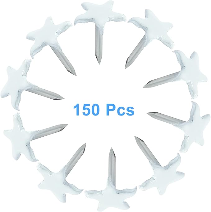 Piutouyar 150 Pcs Star Push Pins, White Upholstery Tacks Star Shaped Decorative Thumb Tacks Metal Upholstery Pins for Upholstered Furniture Cork Board DIY Projects or Home Decor 11 x 13mm