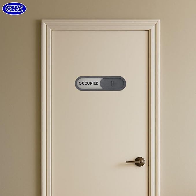 GEEKBEAR Vacant Occupied Slider Door Sign for Home Office - Premium MDF, 7.5 x 2.2 in (Gray)
