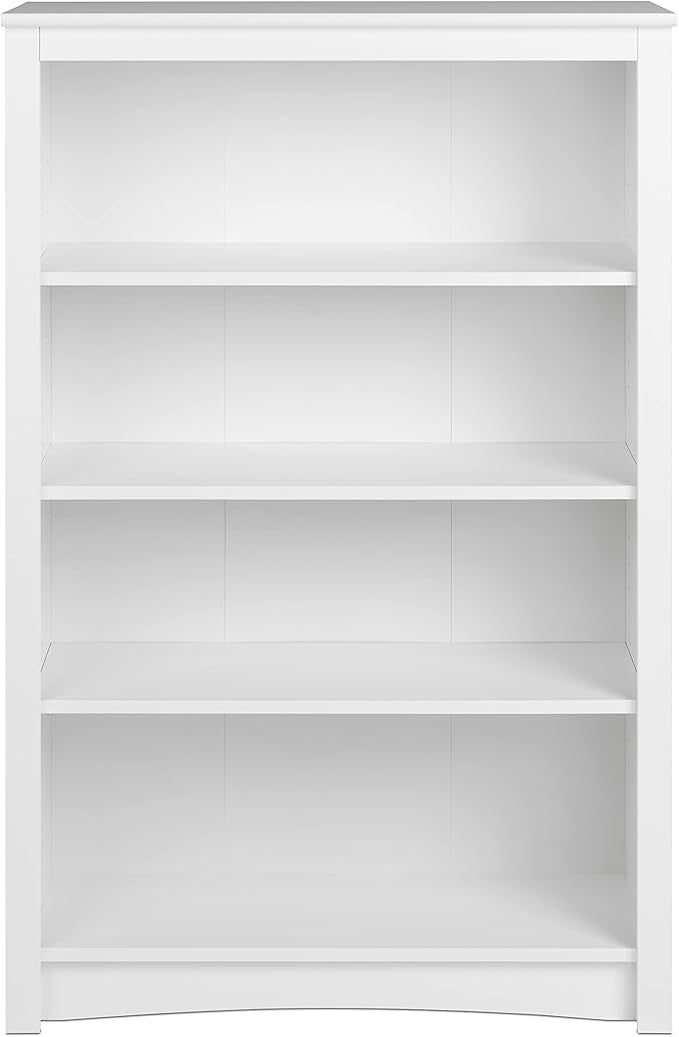 Prepac Sonoma 4-Tier Bookcase 48"H with 3 Adjustable Shelves, White Storage Cabinet, Modern Display Cabinet, Bookshelf with Storage Shelves for Home Office, Living Room, Bedroom Organizer
