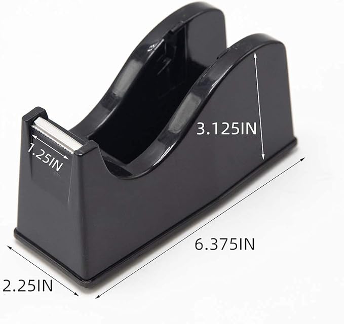Desktop Tape Dispenser Adhesive Roll Holder (Fits 1" & 3" Core) with Weighted Nonskid Base Black