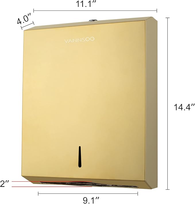 Paper Towel Dispenser, Commercial Stainless Steel Tri-fold/Multi-fold/C-Fold Paper Towel Holder Wall Mount Key (Gold)