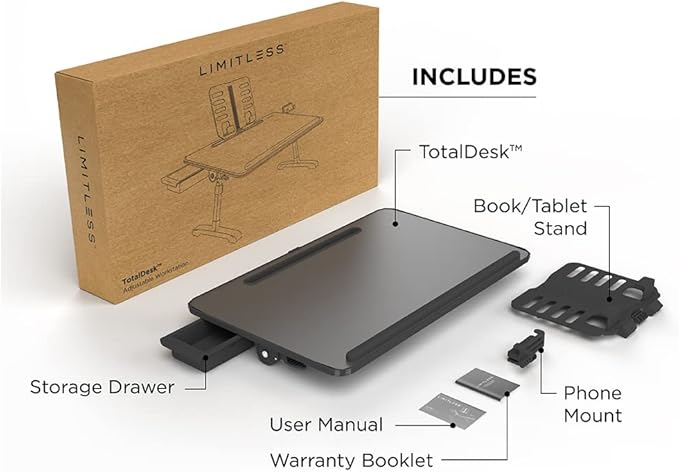 Limitless TotalDesk Portable Modern Workstation and Lap Desk with Adjustable Height & Tilt (Black)