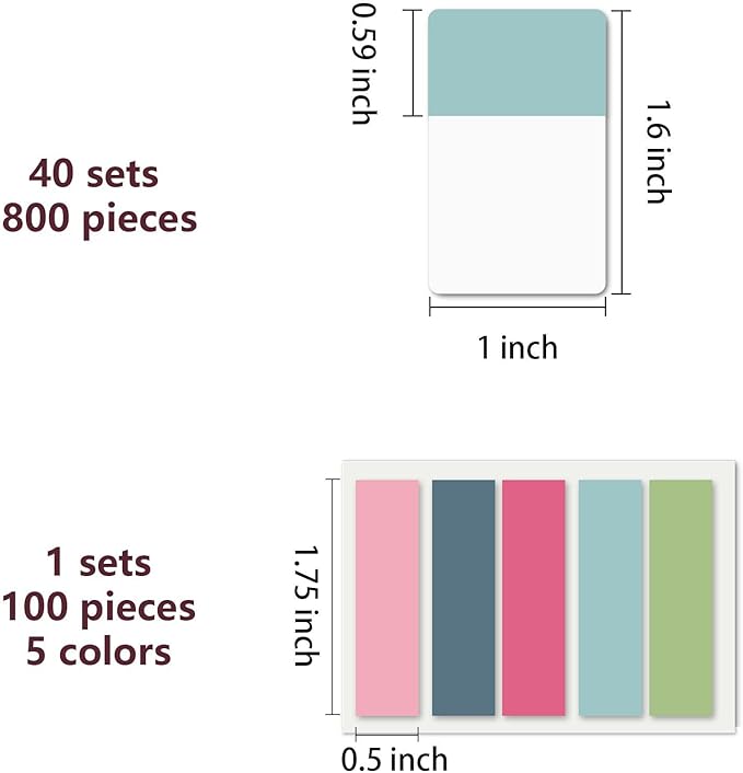 ELII 900 PCS 1 Inch Sticky Index Tabs Book Tabs,Writable and Repositionable File Tabs Flags Colored Page Markers Labels for Reading Notes, 41 Sets