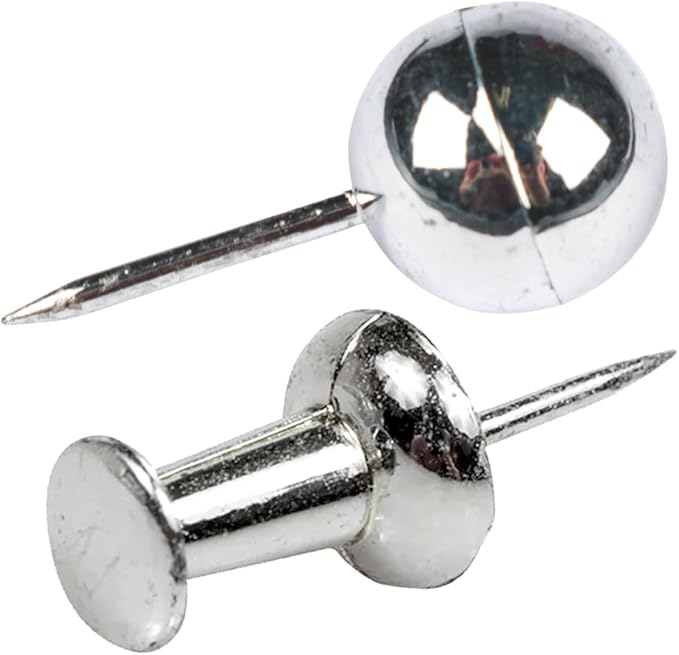 JAM PAPER Colorful Push Pins - Flat & Round Head Thumb Tack Combo Set - Silver Pushpins - 200/Pack