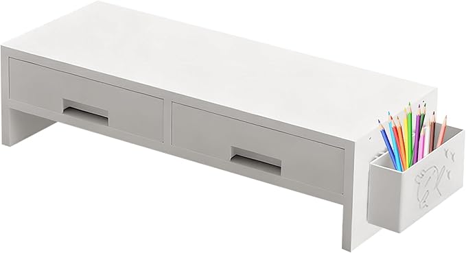 Monitor Stand Riser - Double Drawer Ergonomic Organizer for Desk, Authentic Computer Monitor Riser with Storage, Desktop Accessory for Family Friends Home Offices Indoor Study Room
