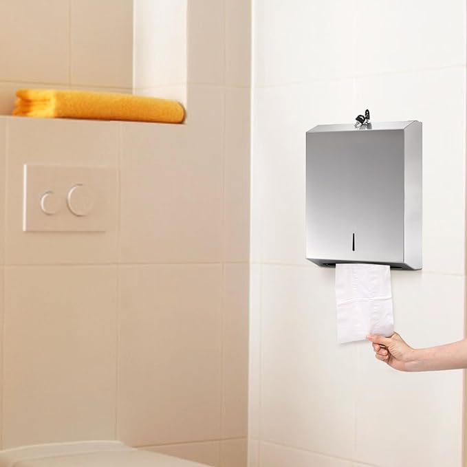 Suwimut Paper Towel Dispenser Wall Mount, Commercial Stainless Steel Hand Towel Dispenser Holds Multifold, Trifold, C Fold, Touchless Hand Towels Dispenser with Lock for Restroom, Bathroom, Kitchen