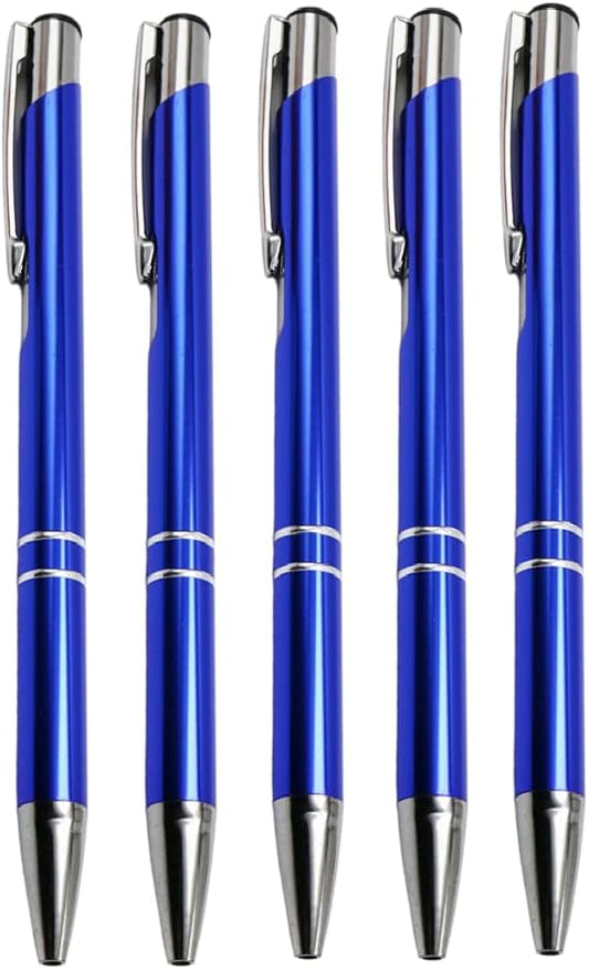 Stylish quality 5 metal ballpoint Pens, black ink, soft writing experience (Blue)