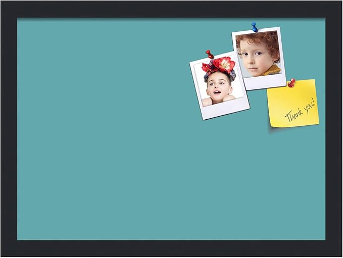 PinPix 18x13 Inch Cork Bulletin Board. This Decorative Framed Pin Board Comes with Aqua Pastel Design and a Satin Black Frame. Ideal for Home Office Decor or Message Board (PinPix-1806)