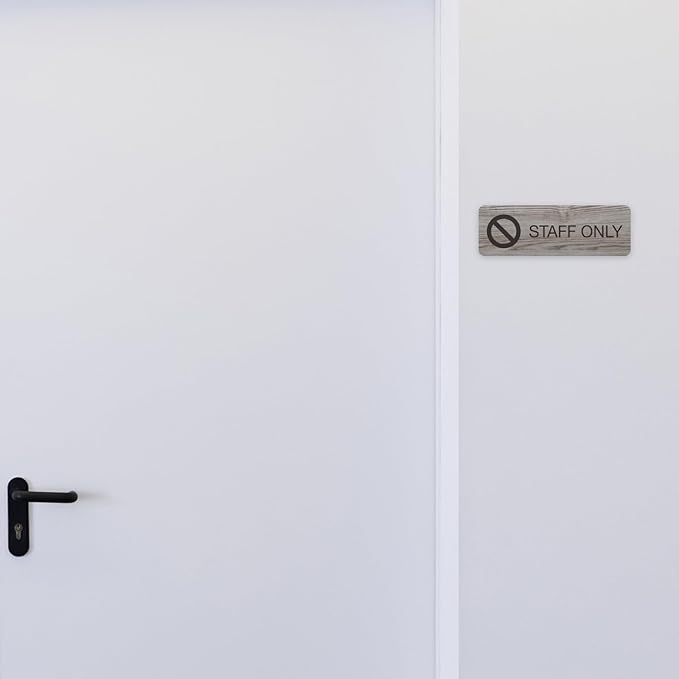 Staff Only Ash Gray Sign / 3" x 9" Easy Adhesive Mount Door And Wall Sign/Professional Faux Wood Design/Small Business Restaurant Office School Customers Prohibited Notice/Made In The USA