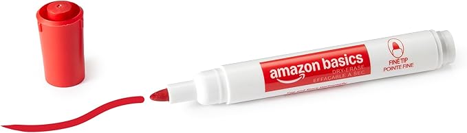Amazon Basics Low-Odor Dry Erase Whiteboard Markers, Fine Tip, Red, 36 Count