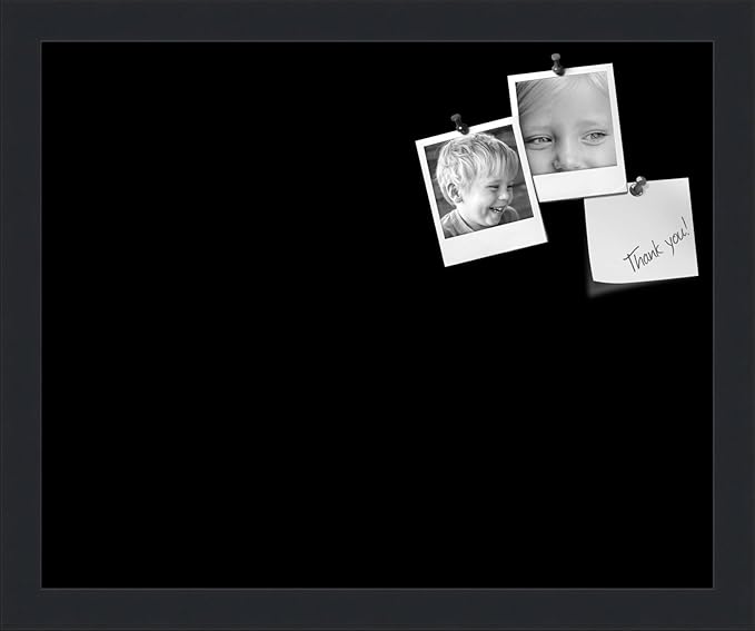 PinPix 16x13 Inch Cork Bulletin Board. This Decorative Framed Pin Board Comes with Solid Black Design and a Satin Black Frame. Ideal for Home Office Decor or Message Board (PinPix-622)