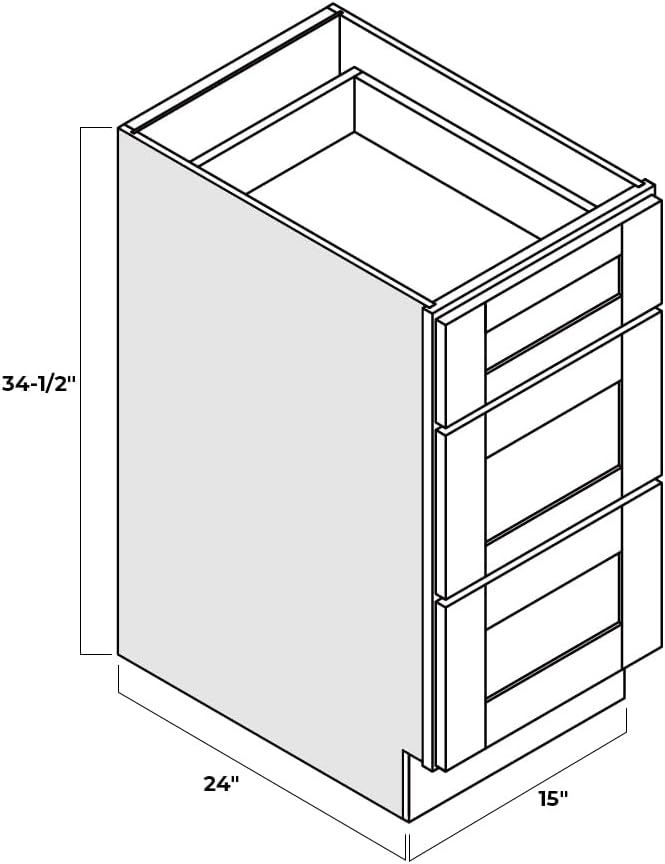 Shaker Style Pebble Grey RTA Base Drawer Cabinet by Solid Wood for Kitchen, Bathroom, Bedroom or Office with 3 Drawers and Soft Close(15" W x 24" Depth x 34-1/2" H)