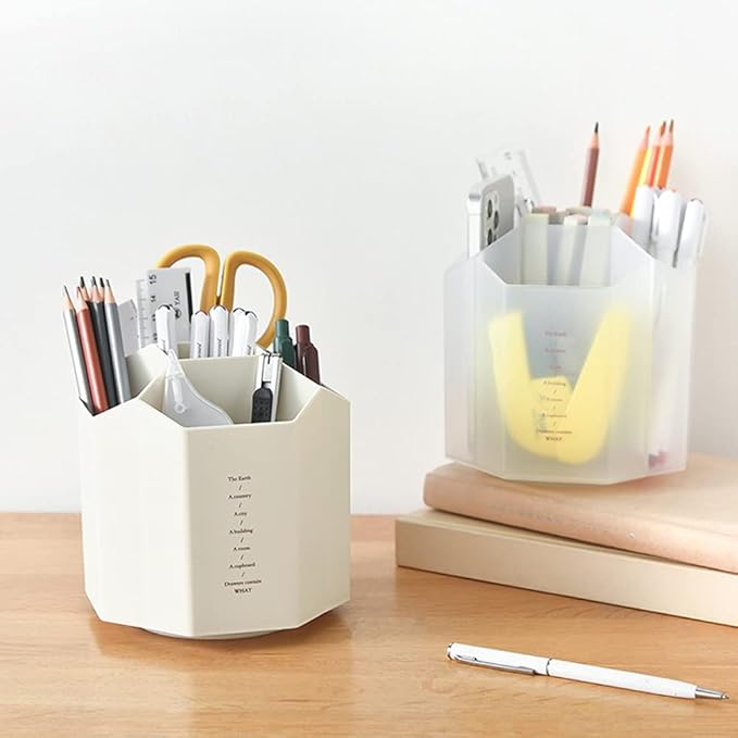 Rotating Desk Organizer, Pencil Holders, Office Accessories Caddy, School Supplies Organizer for Pen, Colored Pencil, Art Brushes, 5 Compartments, Gift for Teachers, Classmates, and Friends (Clear)