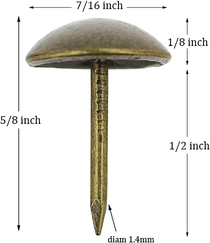 Kingrol 500 Count Upholstery Nails Pins, 7/16"/11mm Antique Brass Finish Furniture Tacks Upholstery Tacks