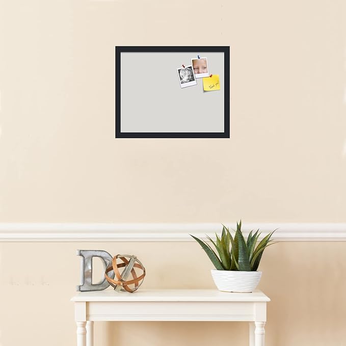 PinPix 18x14 Inch Cork Bulletin Board. This Decorative Framed Pin Board Comes with Light Stone Design and a Satin Black Frame. Ideal for Home Office Decor or Message Board (PinPix-1809)