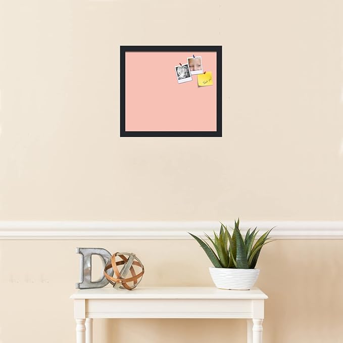 PinPix 16x14 Inch Cork Bulletin Board. This Decorative Framed Pin Board Comes with Pink Pastel Design and a Satin Black Frame. Ideal for Home Office Decor or Message Board (PinPix-1813)