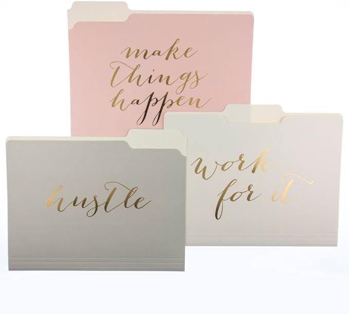 Graphique Designer “Make Things Happen” File Folders | Set of 9 (3 Designs) | Letter Size Organizers | Decorative Office Supplies | Durable Coated Cardstock | Gold Foil Lettering | 1/3-Cut Tabs