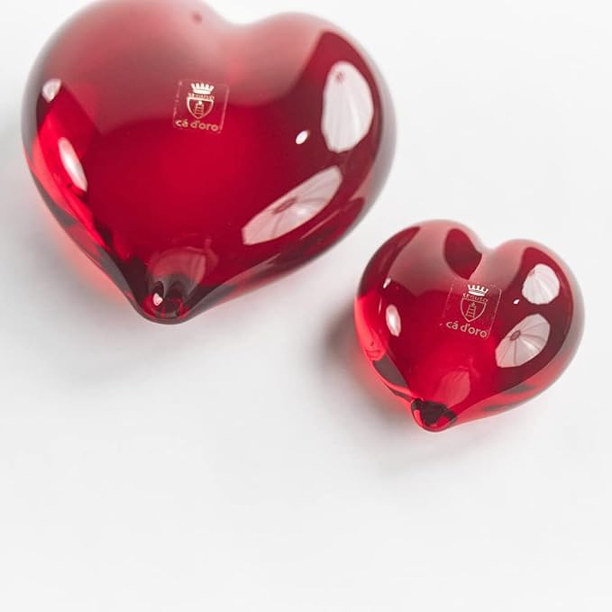Ca D Oro Small Red Heart Glass Paperweight Hand Blown Murano-Style Art Glass