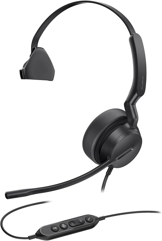 Yealink UH42 USB-A Mono Headset with Mic for PC Computer, Wired Headphones Teams Certified, Noise Cancelling Microphone, in-Line Controls, All Day Comfort