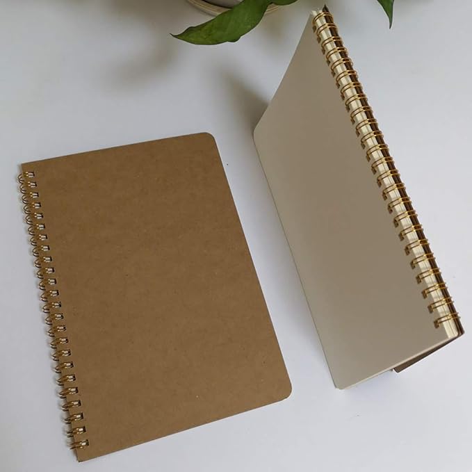 YUREE Softcover Spiral Notebook/Spiral Journal, Kraft Cover, 50 Sheets (100 Pages) Blank Pages, 10 Notebooks Per Pack, A5, 8.5" x 5.7", Brown