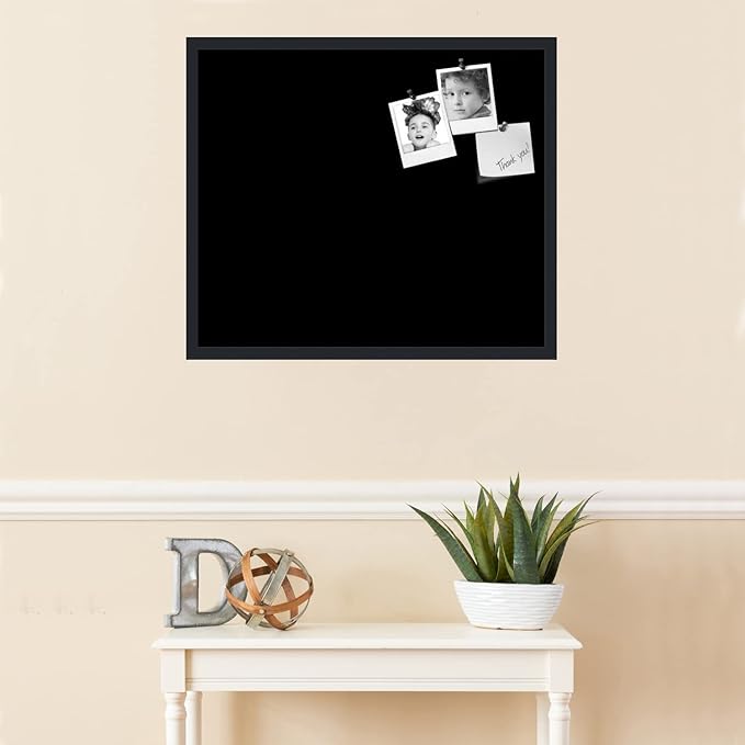 PinPix 28x24 Inch Cork Bulletin Board. This Decorative Framed Pin Board Comes with Solid Black Design and a Satin Black Frame. Ideal for Home Office Decor or Message Board (PinPix-622)