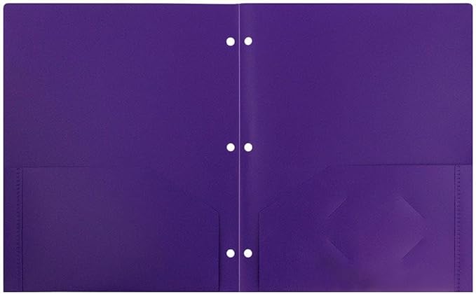 JAM PAPER Heavy Duty Plastic 3 Hole Punch Pocket Folders - Extra Tough School Folders - Purple - 3/Pack