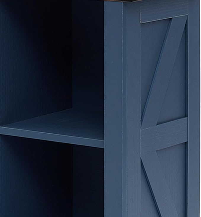 9 Cube Storage Organizer, 3 Tier Bookshelf for Living Room, Farmhouse Bookcase with Led, Kids Toy Storage Cabinet, Wall Cubby Shelves for Home Decor, Wood Display Cabinet for Bedroom, Blue