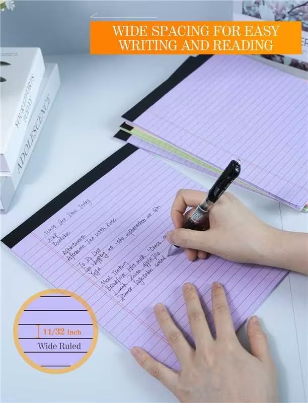 Colored Legal Pads 8.5 x 11, 6 Pack Writing Pads 8.5 x 11, Note Pads 8.5 x 11 College Ruled, Easy Tear-Off Colored Note Pads, 30 Sheets/Pack, Lined Paper Pads 8-1/2 x 11 for Office Supplies