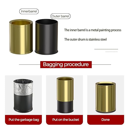 12L/3Gal Antique Brass Bathroom Trash Can,Brushed Brass Garbage can,Small Gold Wastebasket for Office,Hotel,restuarant,Bank,Bathroom,Bedroom (Gold 12)