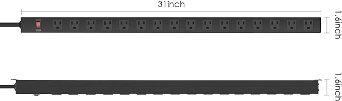 Metal Wall Mount Power Strip, Mountable Power Outlet, Aluminum Alloy Mount Power Socket with Switch, 6 FT SJT 3/C 14AWG Power Cord, 15A 125V 1875W (16 Outlet)