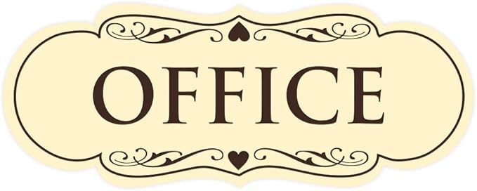 All Quality Designer Office Sign | Easy Installation - Ivory/Dark Brown - Small (1 Pack)