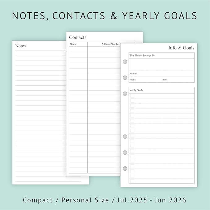 newestor 2025-2026 Weekly & Monthly Planner Refill, 3-3/4" x 6-3/4", Jul 2025 - Jun 2026, Personal/Compact/Size 3
