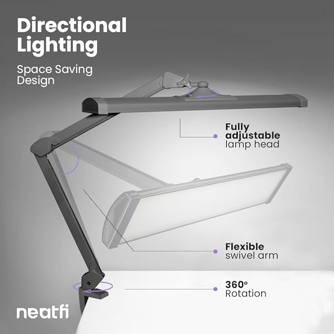 Neatfi Ultra 3,500 Lumen LED Desk Lamp, Color Correlated Temperature, 3 Light Modes, Dimmable, 45W, 26 Inch Wide Metal Shade, 540 SMD LEDs (CCT with Clamp, Silver)