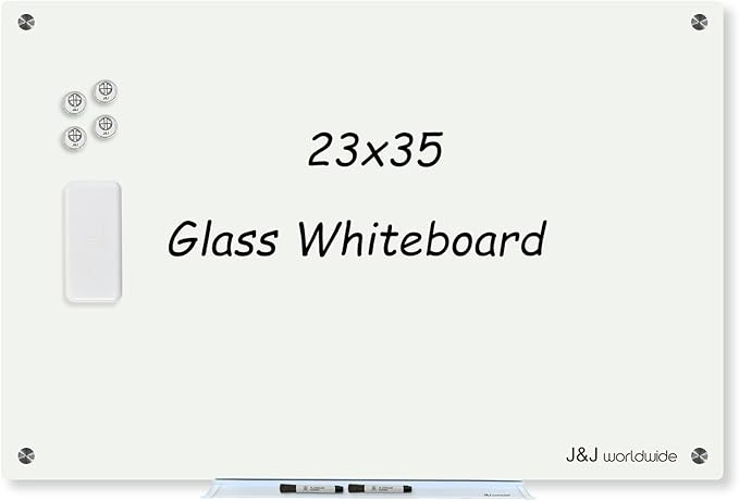 Magnetic Whiteboard,Dry Erase Board 3' x 2', Tempered Glass White Board Frameless, Home School Supplies or Home Office Decor with Magnets, Markers, Eraser, Marker Tray