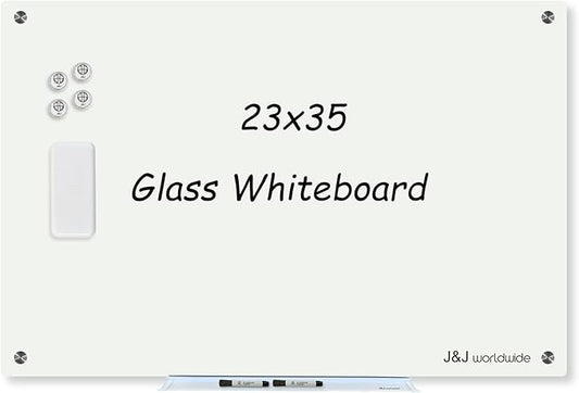 Magnetic Whiteboard,Dry Erase Board 3' x 2', Tempered Glass White Board Frameless, Home School Supplies or Home Office Decor with Magnets, Markers, Eraser, Marker Tray
