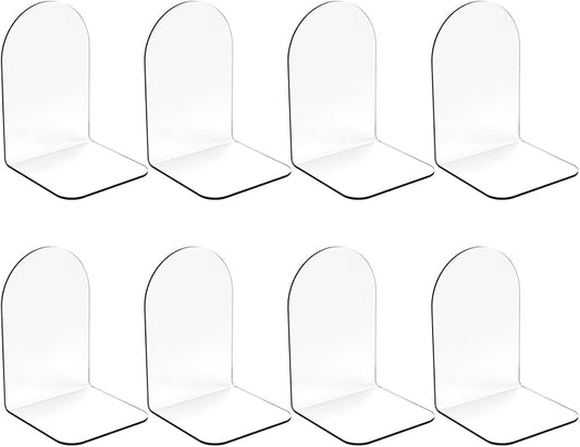 Merrynine Book Ends, 8 Pcs Acrylic Bookends for Shelves, Clear Book Holder, Plastic Bookends for Heavy Books, Book Stopper Organizer for Shelves, Desk, Office, School, 3.93"X4.72"X7.08"