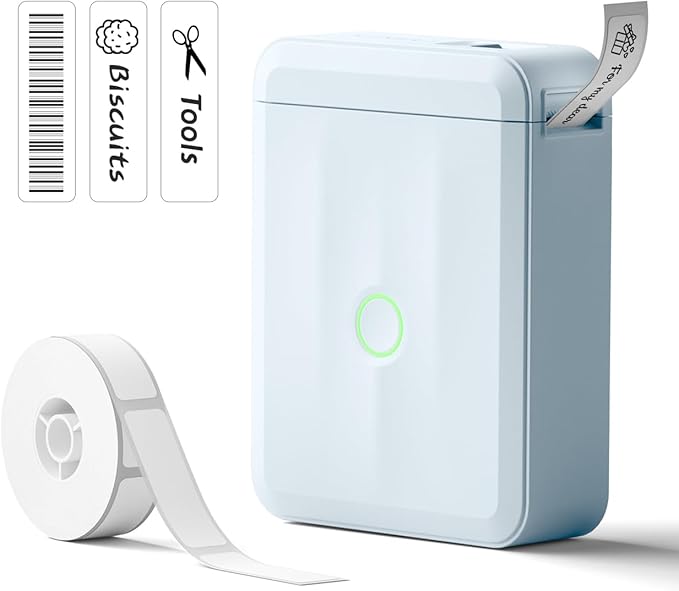 NIIMBOT Label Maker Machine Bluetooth Label Printer for School Home Office Organization,Wireless Mini Labeler D110 Upgraded Version, Label Machine with Label, Light Blue