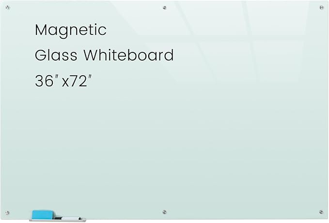 Glass Magnetic White Board - 72 x36 Inches Dry Erase Whiteboard for Wall, Frameless Wrting Board for Display, Large Wall Mounted Glass Board for School, Office and Home