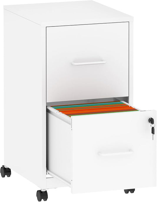 2 Drawer File Cabinet with Lock, Mobile File Cabinets with Wheels, Metal Office Storage Cabinet Under Desk,Vertical Filing Cabinets for Home Office, Required Assembly