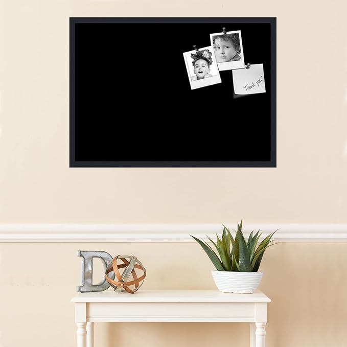 PinPix 34x24 Inch Cork Bulletin Board. This Decorative Framed Pin Board Comes with Solid Black Design and a Satin Black Frame. Ideal for Home Office Decor or Message Board (PinPix-622)