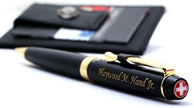 Swiss- Personalized Roller Ballpen, Ballpoint pen, Ball pen, Refillable Pen with Genuine Leather Pocket Money Clip Premium Gifts for men by womens