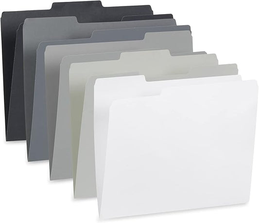Blue Summit Supplies 100 Grayscale File Folders, Letter Size, 1/3 Cut Tab, Modern Gray, Black, and White Folder Assortment, Great for Organizing and Easy File Storage, 100 Per Box